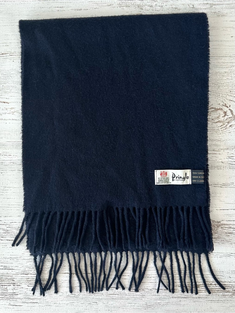 VINTAGE PRINGLE of Scotland 100% Cashmere Black Fringe Scarf